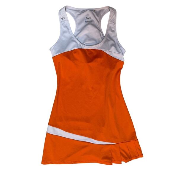DUCSPORT DUC Women's Small Orange & White Athletic Tennis Dress Shelf Bra Sporty - Picture 1 of 8